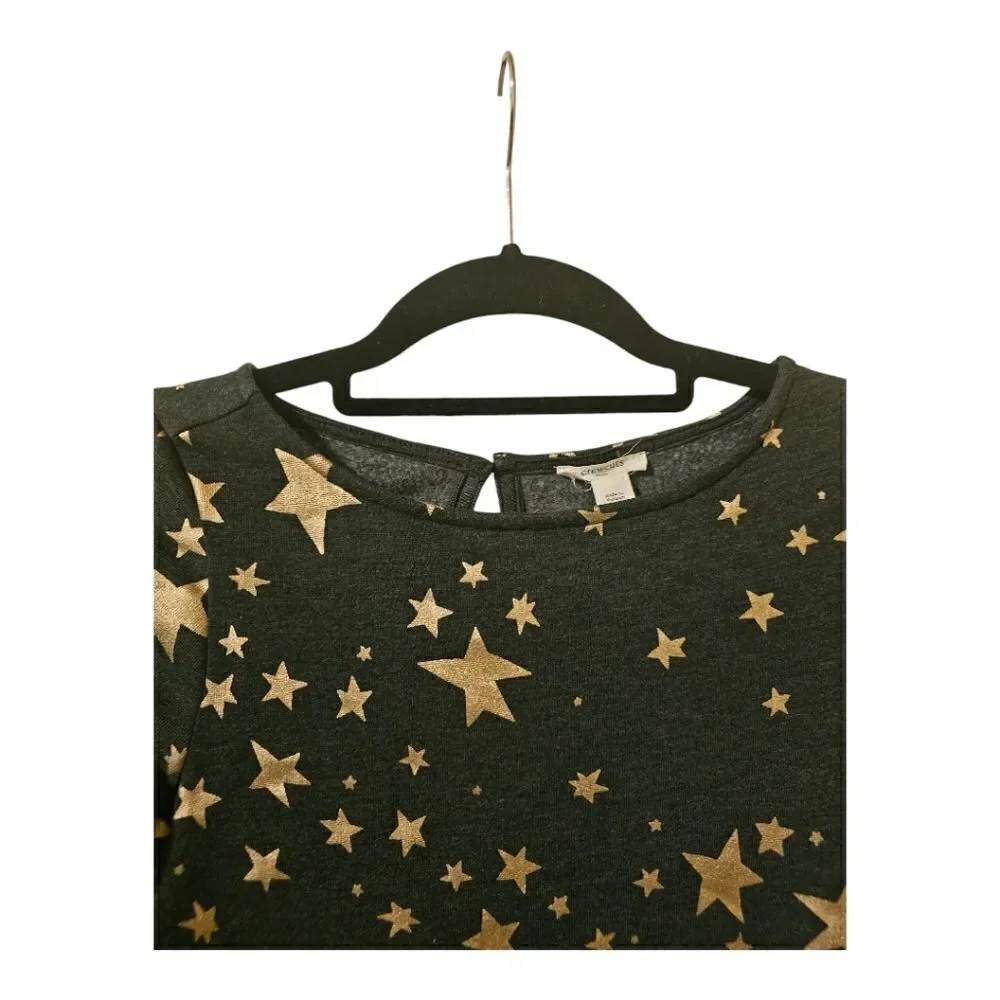 CREWCUTS Girls' Gold Stars‎ Tiered Fleece Dress - Size Large